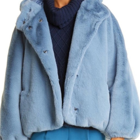 NWT Haute Hippie Juliet Faux Fur Oversized Coat Blue MSRP $595 Size Small - Picture 2 of 2